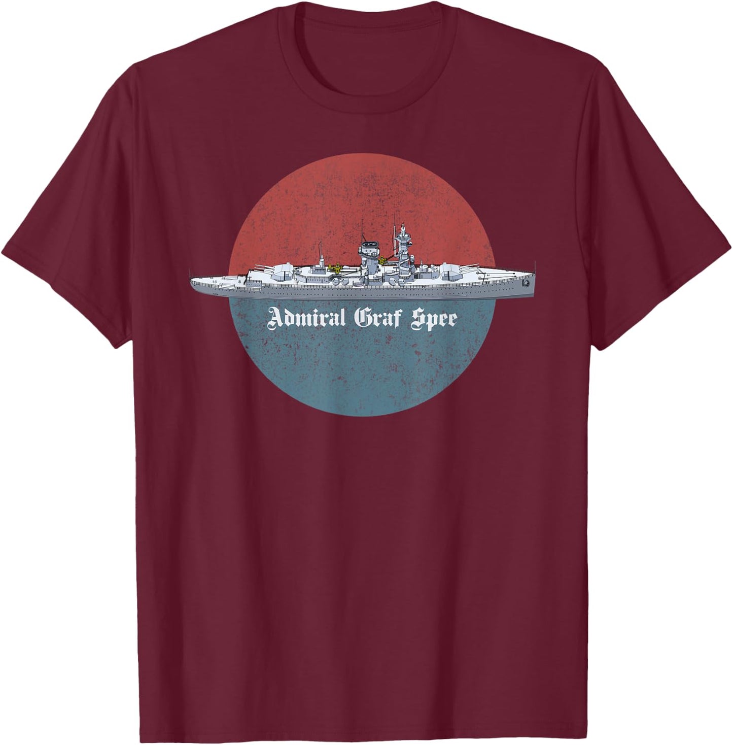 Admiral Graf Spee German WW2 Panzerschiff Vintage Scene T-Shirt - T-Shirt | Maroon