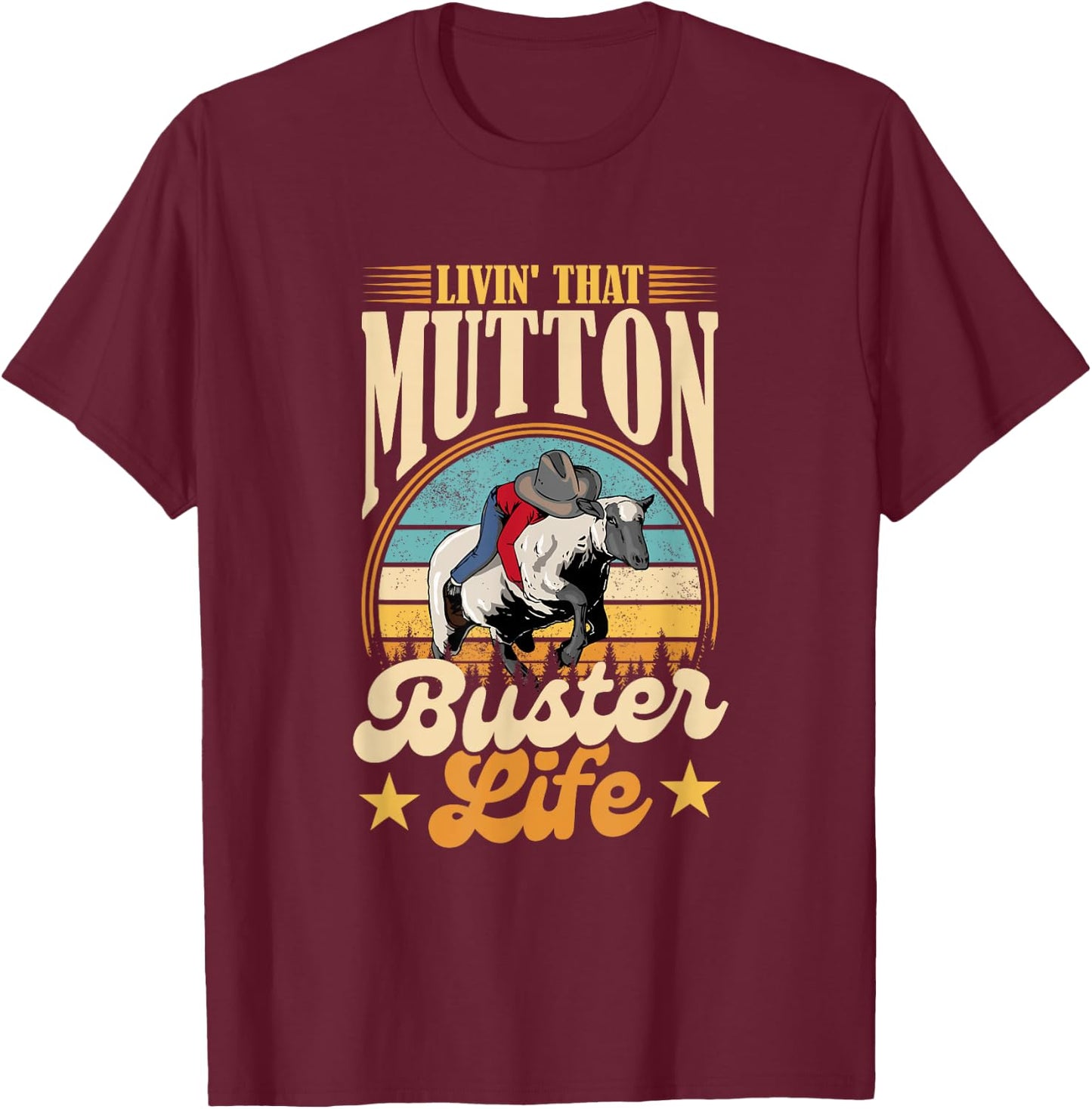 Mutton Busting Youth Rodeo Sheep Riding Kids Mutton Buster T-Shirt - T-Shirt | Maroon