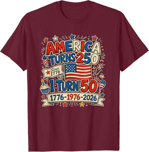 Vintage Retro America Turns 250 I Turn 50 1976 50Th Birthday T-Shirt - T-Shirt | Maroon
