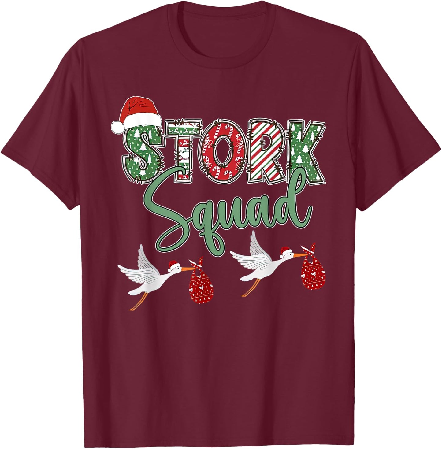 Labor And Delivery Nurse Stork Squad Christmas Obstetrics T-Shirt - T-Shirt | Maroon