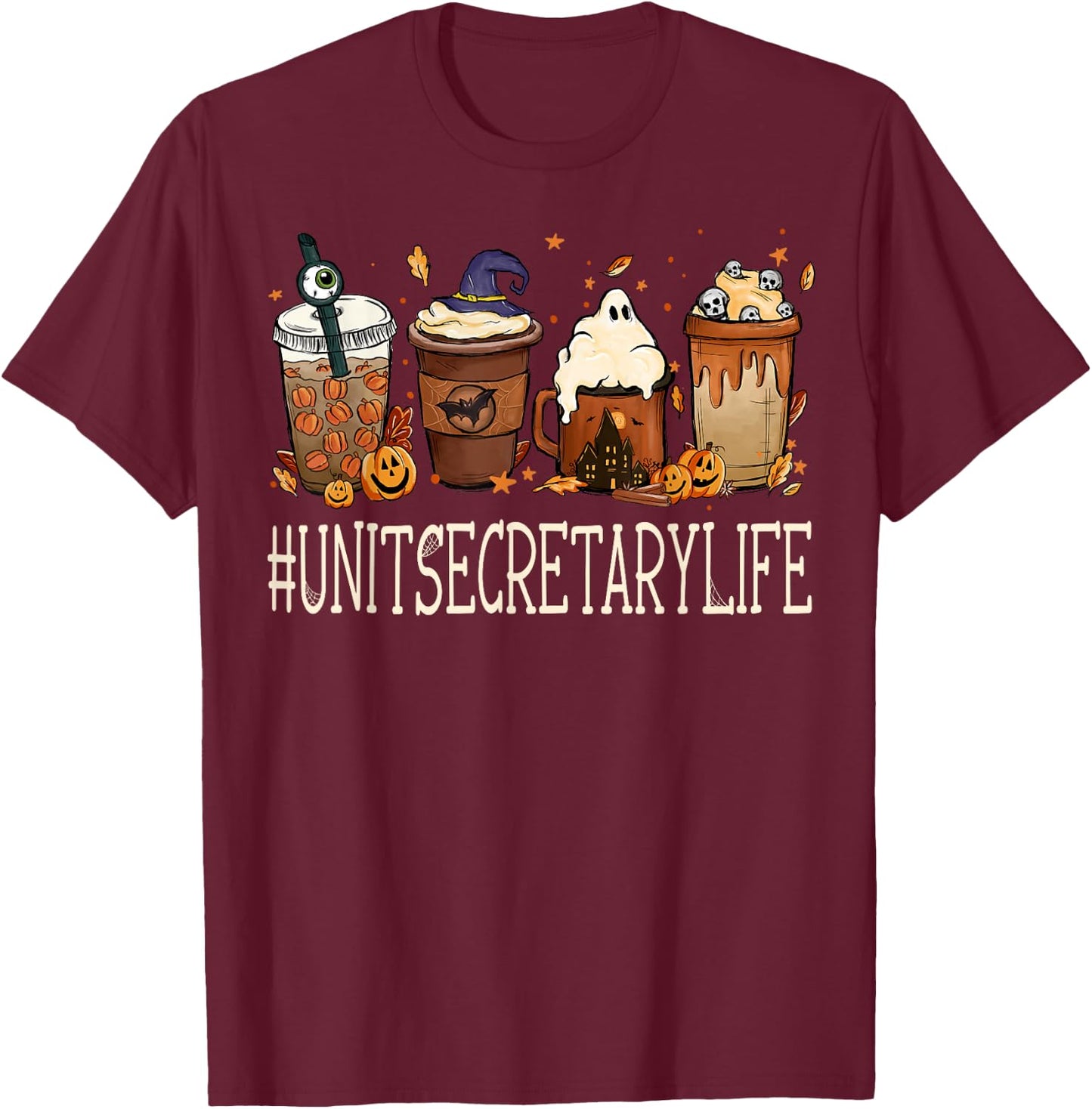 Unit Secretary Horror Fall Coffee Spooky Halloween Pumpkin T-Shirt - T-Shirt | Maroon