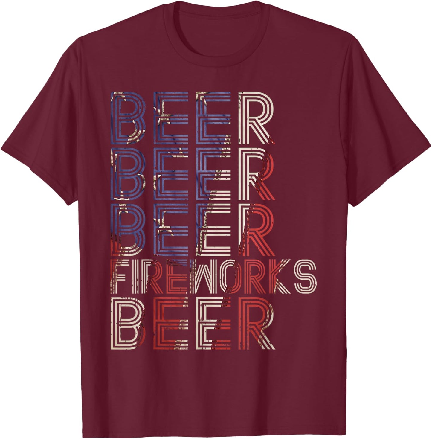 Beer Fireworks Retro 4th Of July Party Parade Drinking Team Women Men T-Shirt - T-Shirt | Maroon