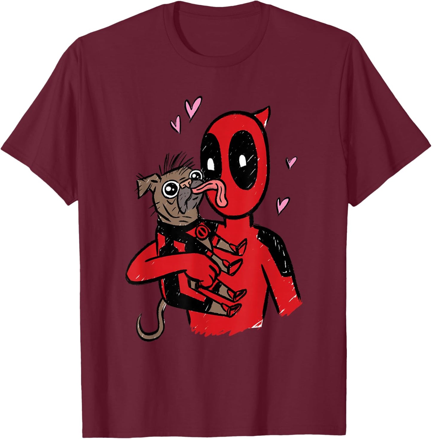 Marvel Deadpool & Wolverine Dogpool Doggy Kisses Doodle T-Shirt - T-Shirt | Maroon