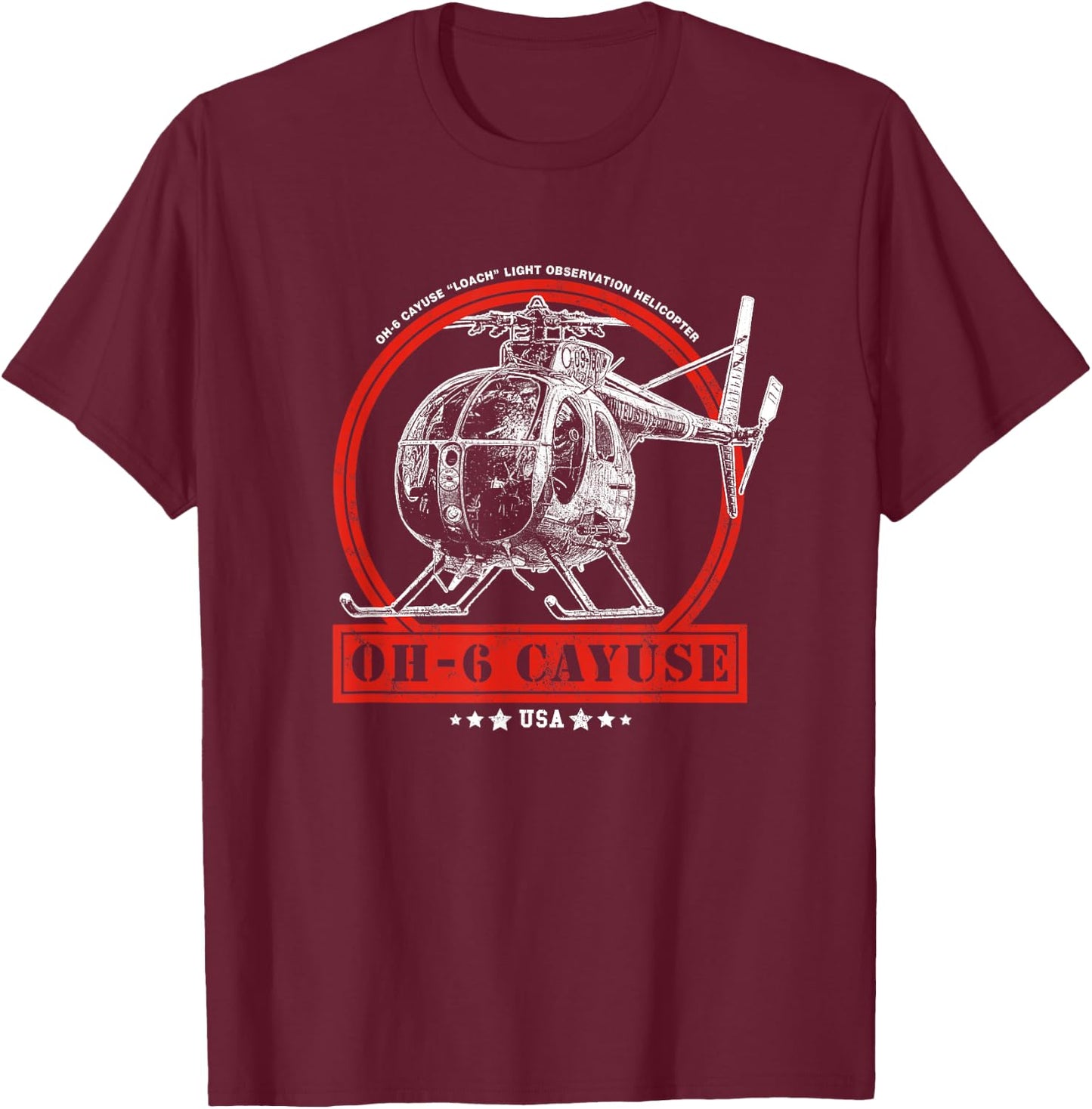 OH-6 "Loach" Cayuse Helicopter T-Shirt - T-Shirt | Maroon
