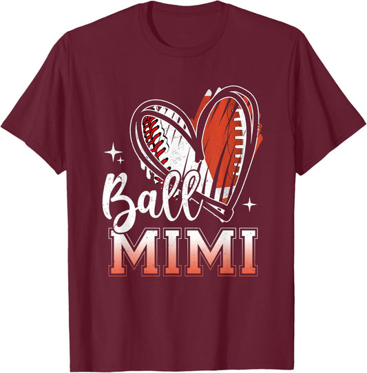 Ball Mimi Baseball Football Grandma Mothers Day T-Shirt - T-Shirt | Maroon