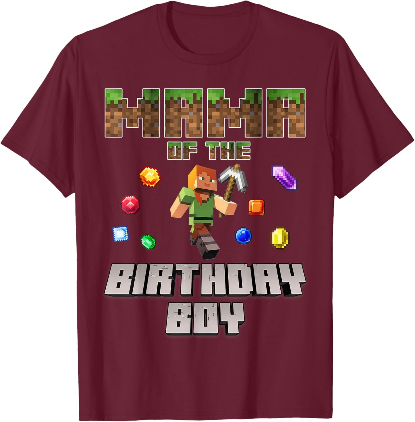 Mama Of The Birthday Boy Video Gamer Pixel Number T-Shirt - T-Shirt | Maroon