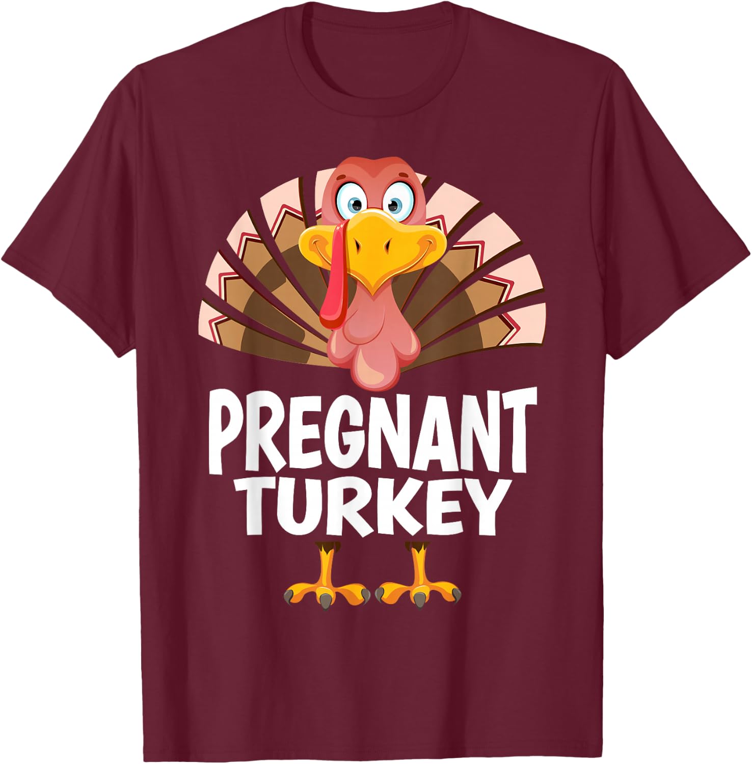 Thanksgiving Pregnant Turkey Matching Pajama T-Shirt - T-Shirt | Maroon