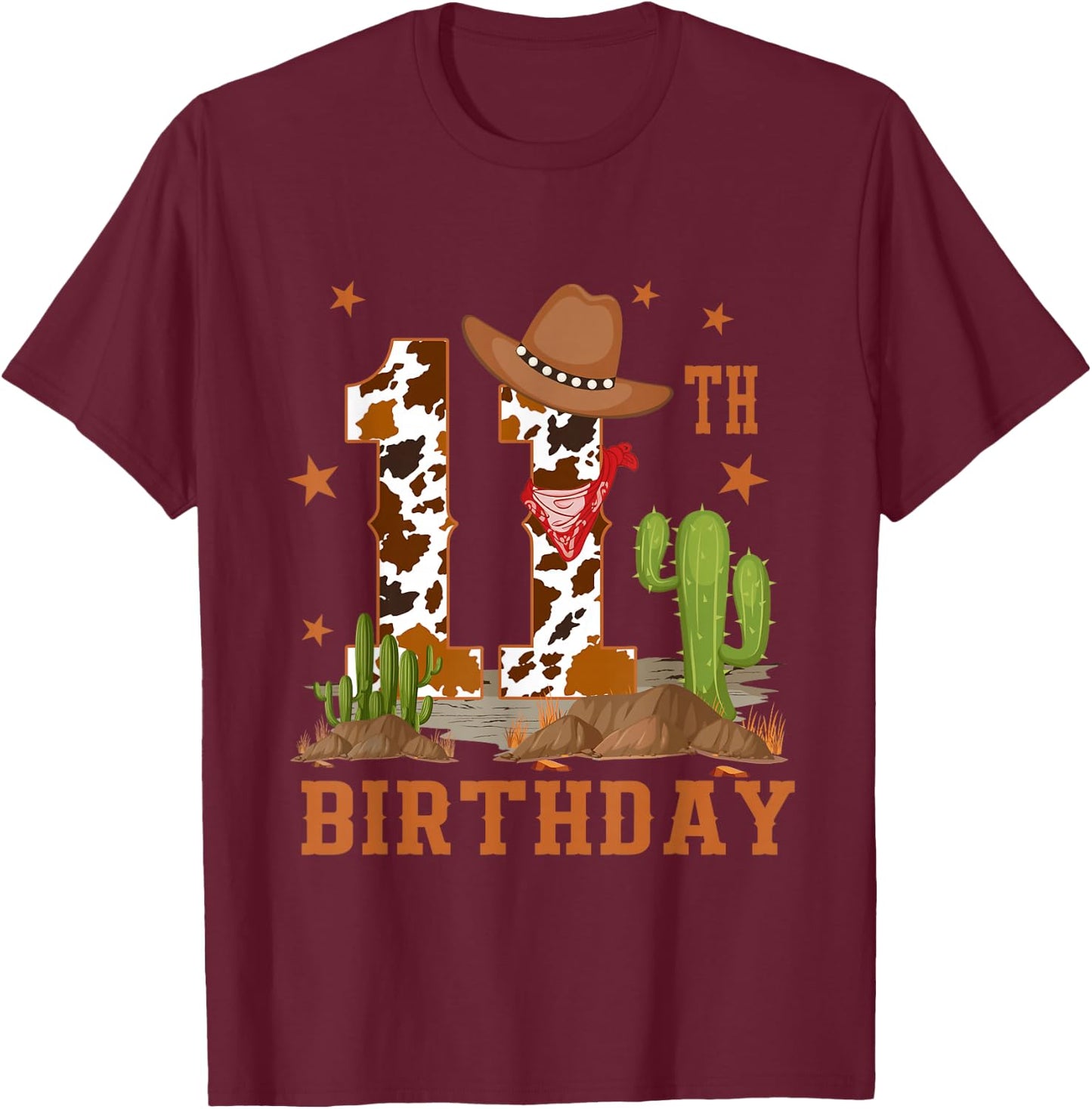 It's My 11th Birthday Cowboy Western 11 Year Old Boy Bday T-Shirt - T-Shirt | Maroon