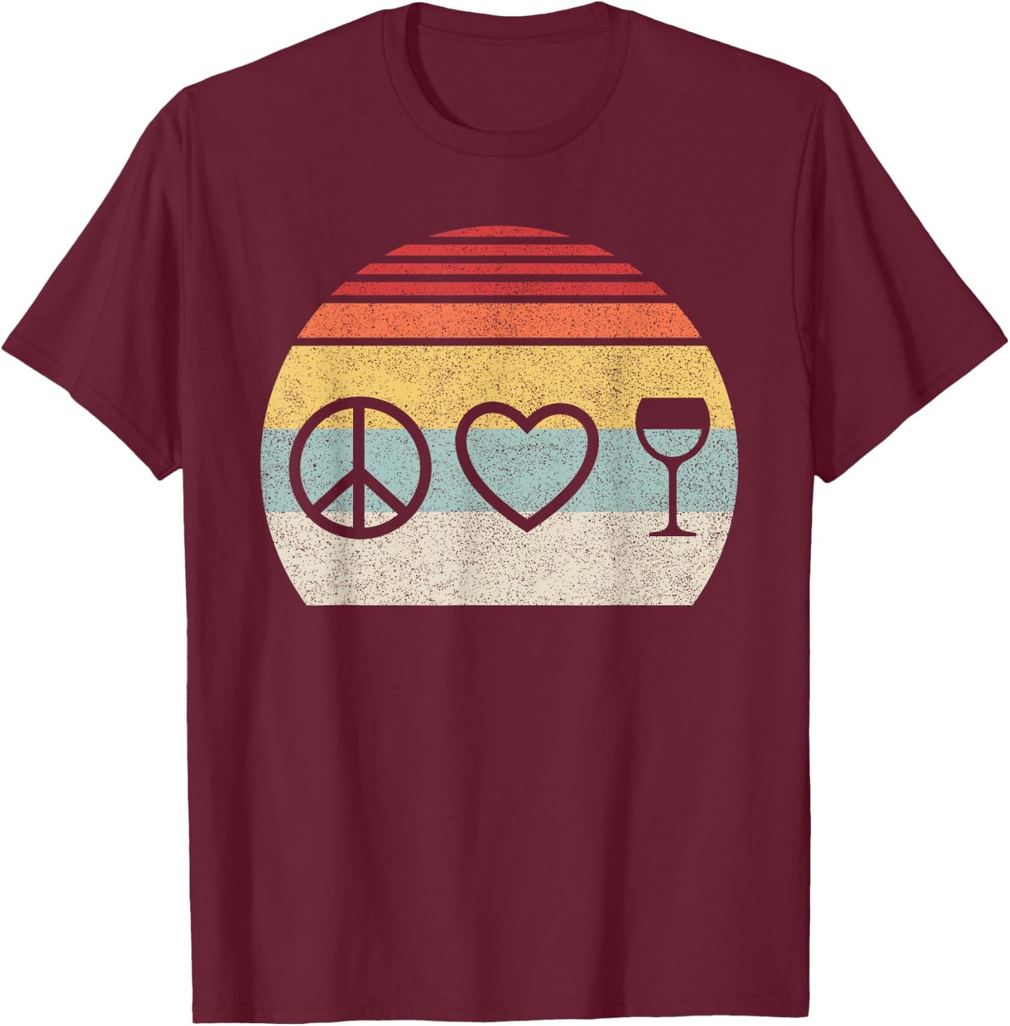 Vintage Retro Peace Love Wine T-Shirt - T-Shirt | Maroon