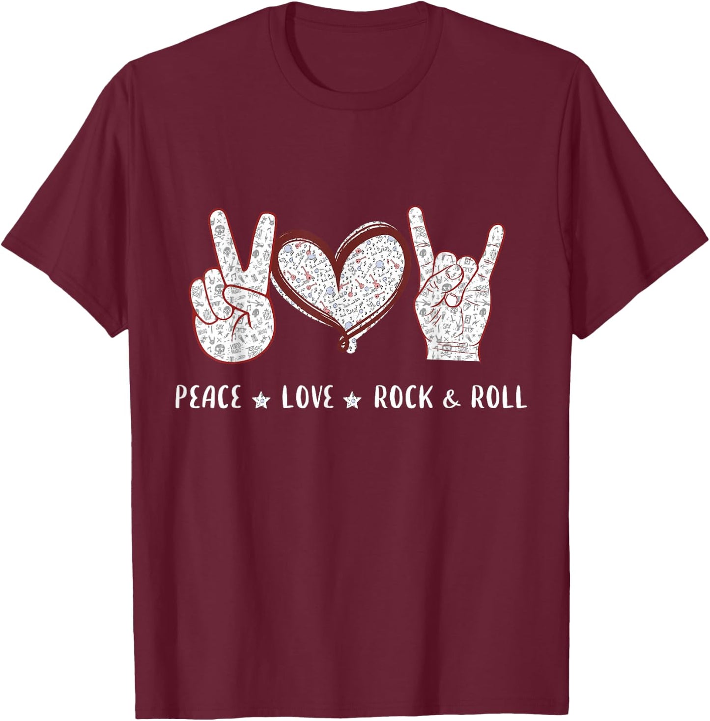 Peace Love Rock And Roll Music Concert Hippie Gift Men Women T-Shirt - T-Shirt | Maroon