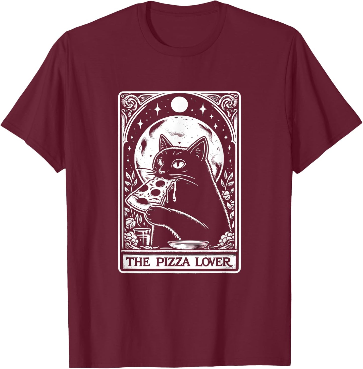 Pizza Katze Tarot Vintage Lustig Mystisch Retro T-Shirt - T-Shirt | Maroon
