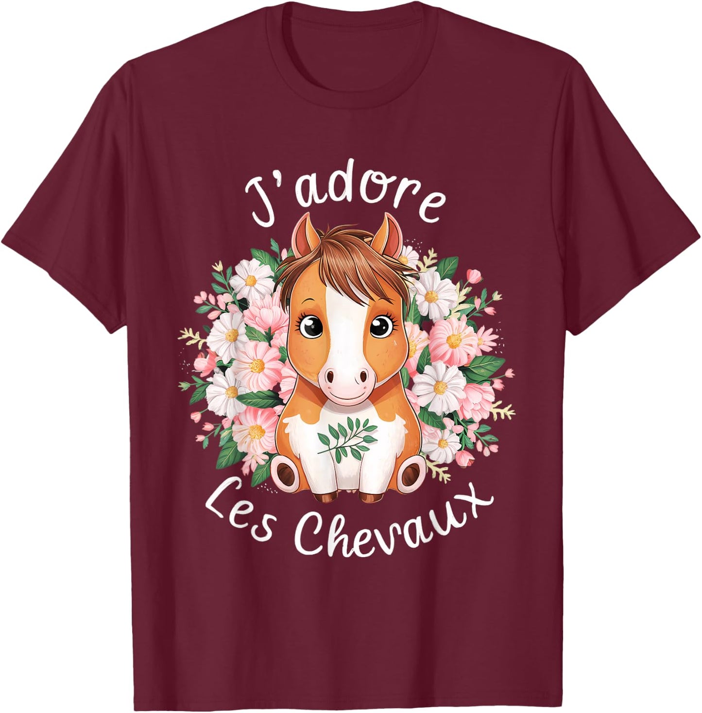 Horse Riding Accessories Girls Kawaii Flowers Rider , Black, S T-Shirt - T-Shirt | Maroon