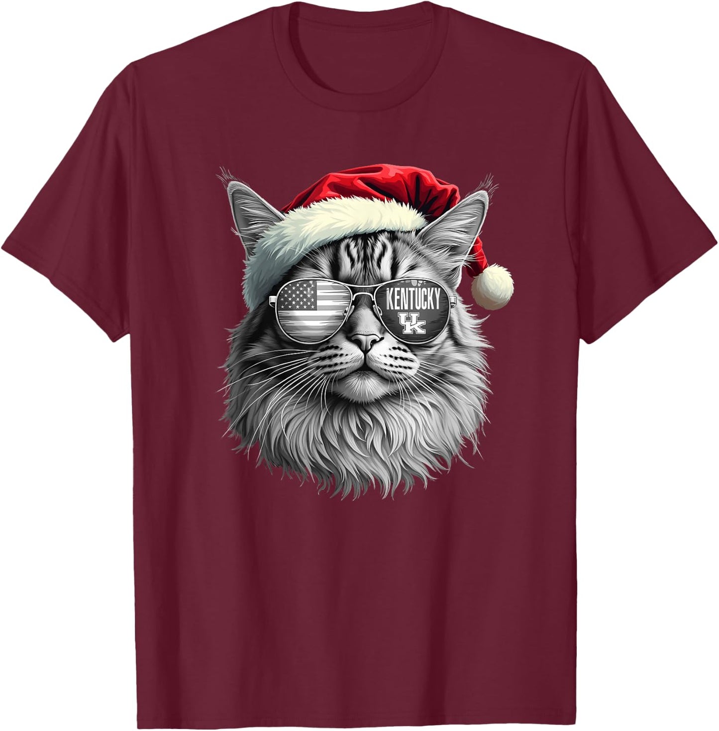 Funny Cat Lovers Santa Christmas Kentucky Retro Vintage Women Kids T-Shirt - T-Shirt | Maroon
