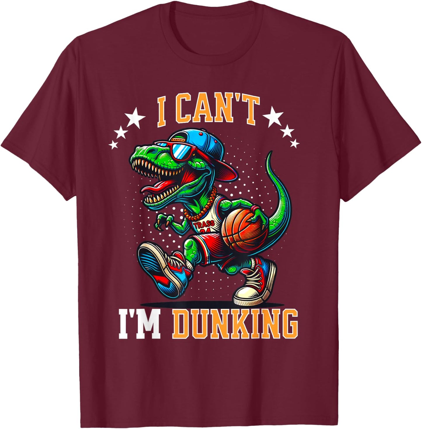 I'm Dunking Basketball Dinosaur T Rex Player Kids Boys Teens T-Shirt - T-Shirt | Maroon