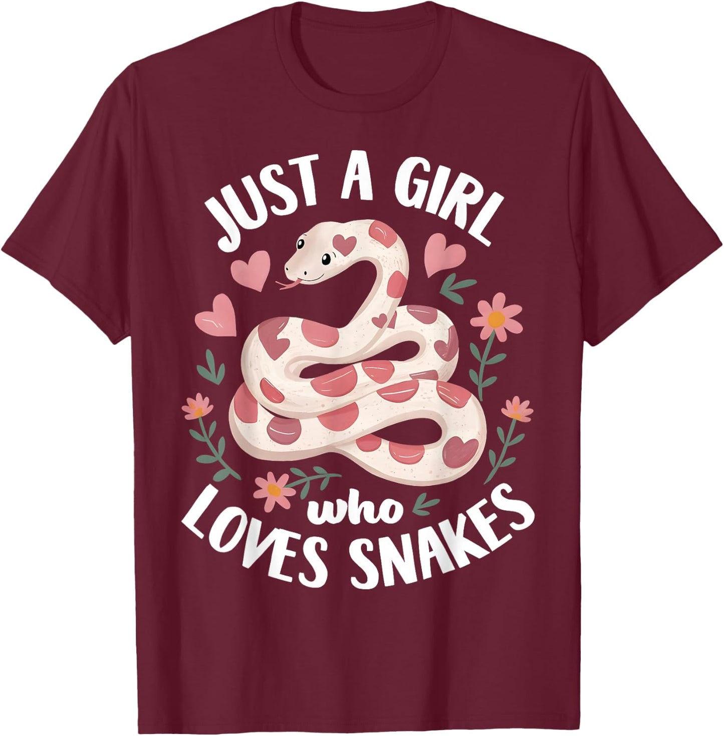 Girl Loves Snakes - Woman Snake Lover - I Love Snakes T-Shirt - T-Shirt | Maroon