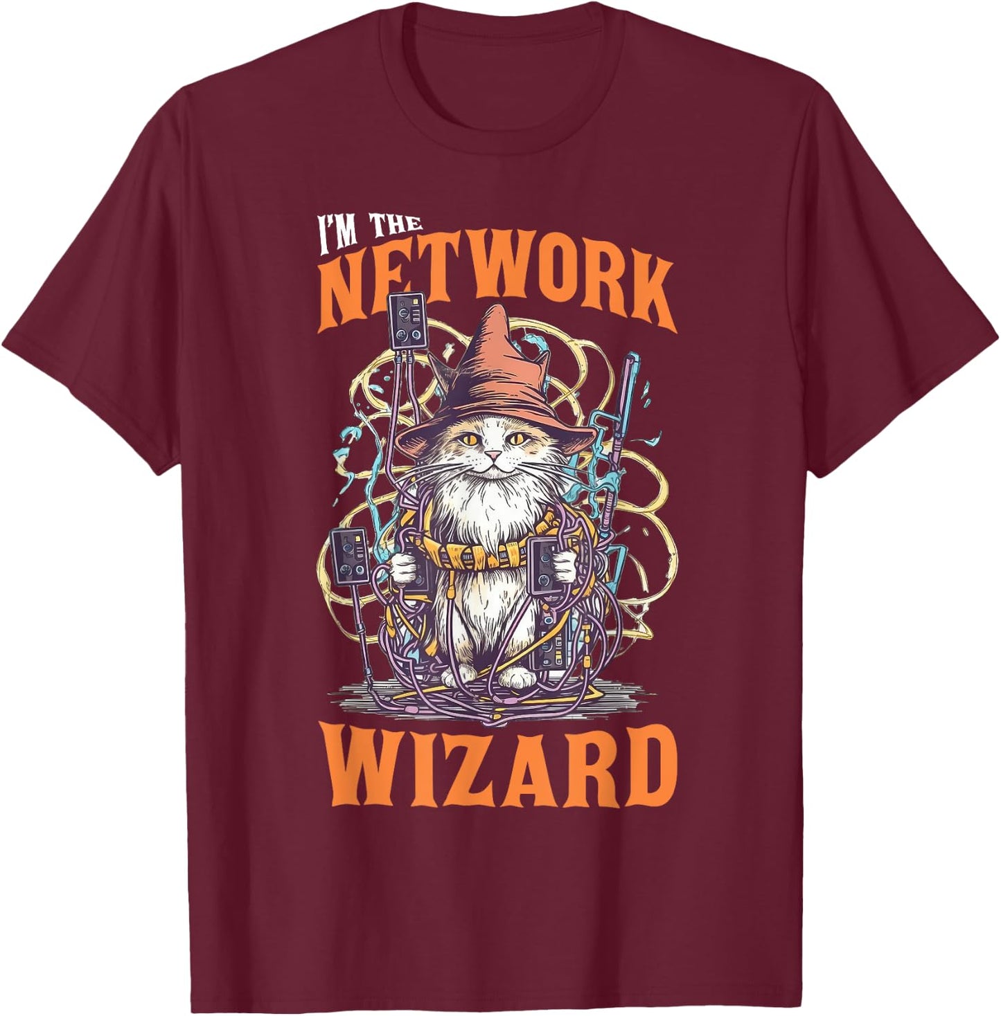 Network Wizard Network Admin Cat Computer Engineer T-Shirt - T-Shirt | Maroon