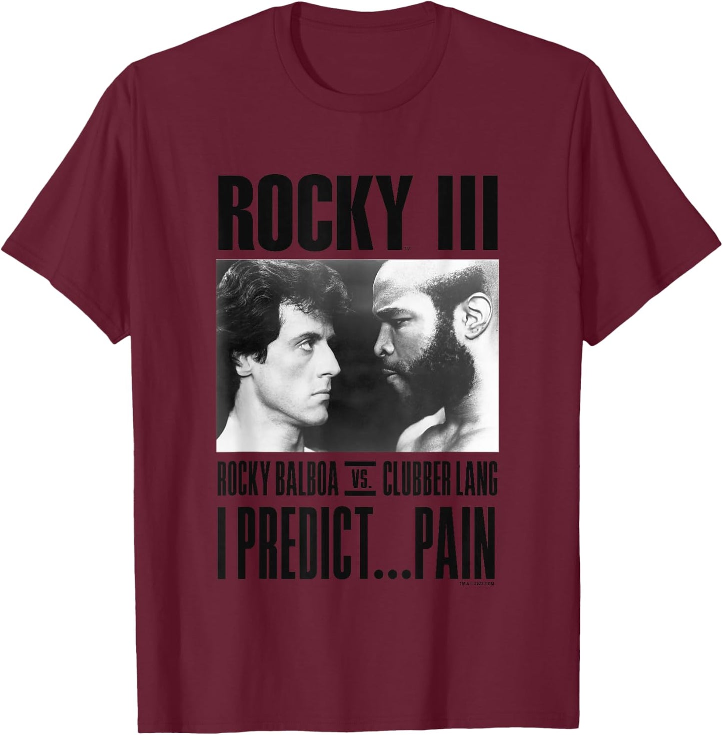 Rocky III I Predict Pain Rocky Vs Clubber Lang Panel , grey, S T-Shirt - T-Shirt | Maroon