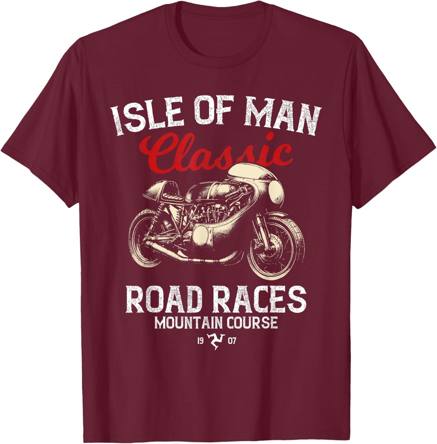 Retro Isle of Man TT Races Vintage Motorcycle Race , black T-Shirt - T-Shirt | Maroon