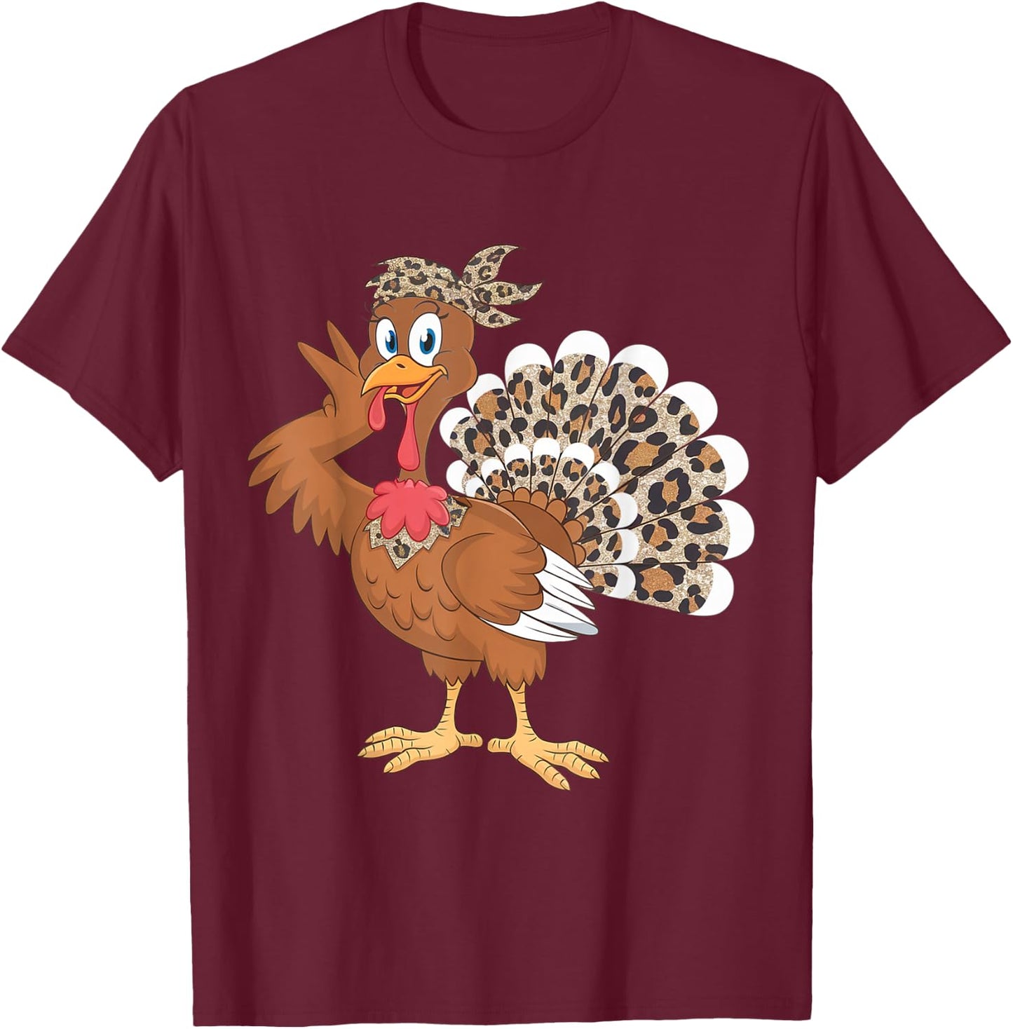 Thanksgiving Turkey Women Girl Leopard Autumn Fall Season T-Shirt - T-Shirt | Maroon
