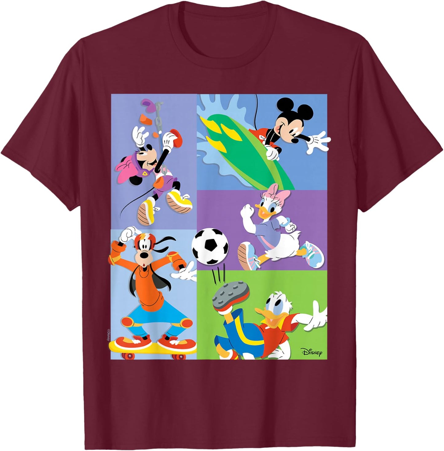 Mickey Mouse Minnie Mouse Donald Duck Daisy Duck Goofy Sport T-Shirt - T-Shirt | Maroon