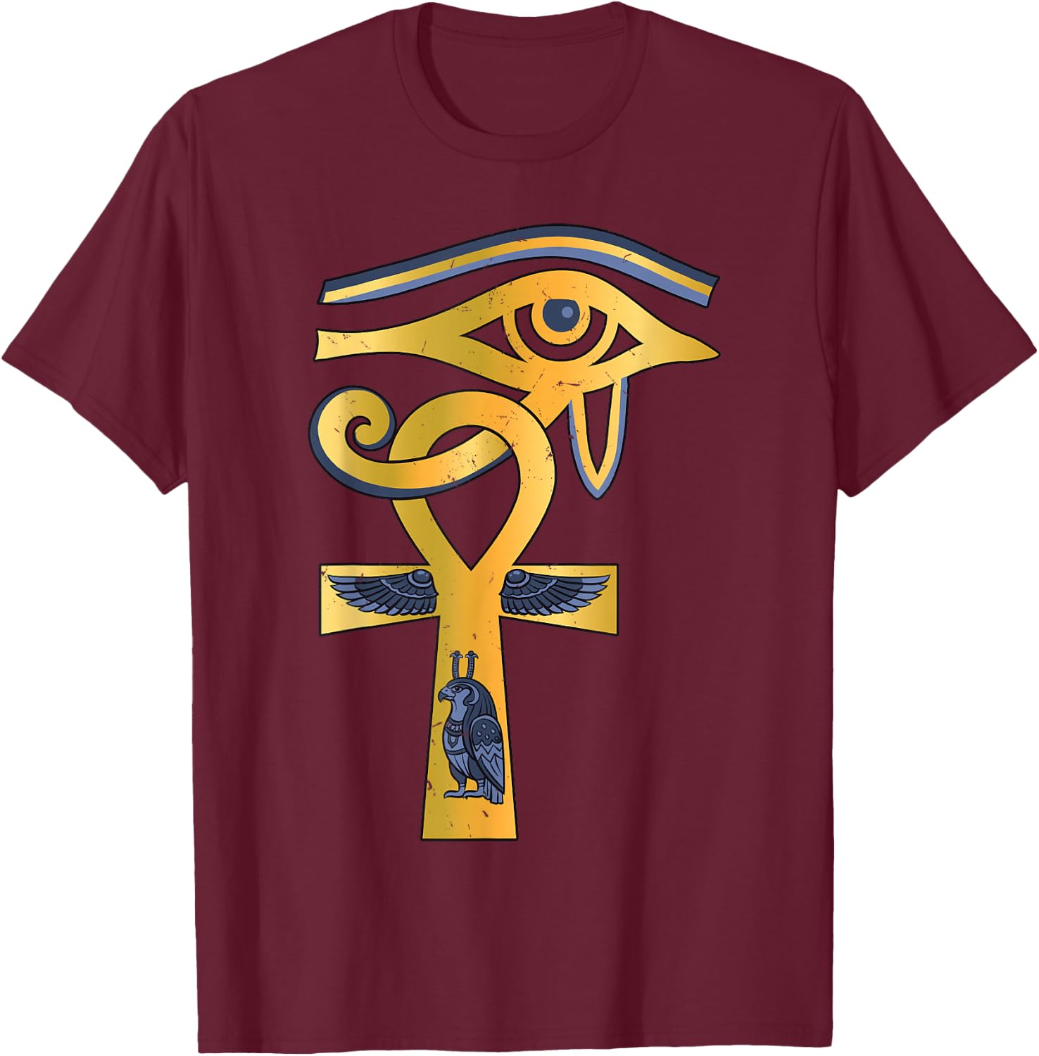 Ancient Egypt God Horus Eye Ankh Symbol Egyptian Mythology T-Shirt - T-Shirt | Maroon