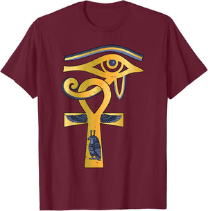 Ancient Egypt God Horus Eye Ankh Symbol Egyptian Mythology T-Shirt - T-Shirt | Maroon