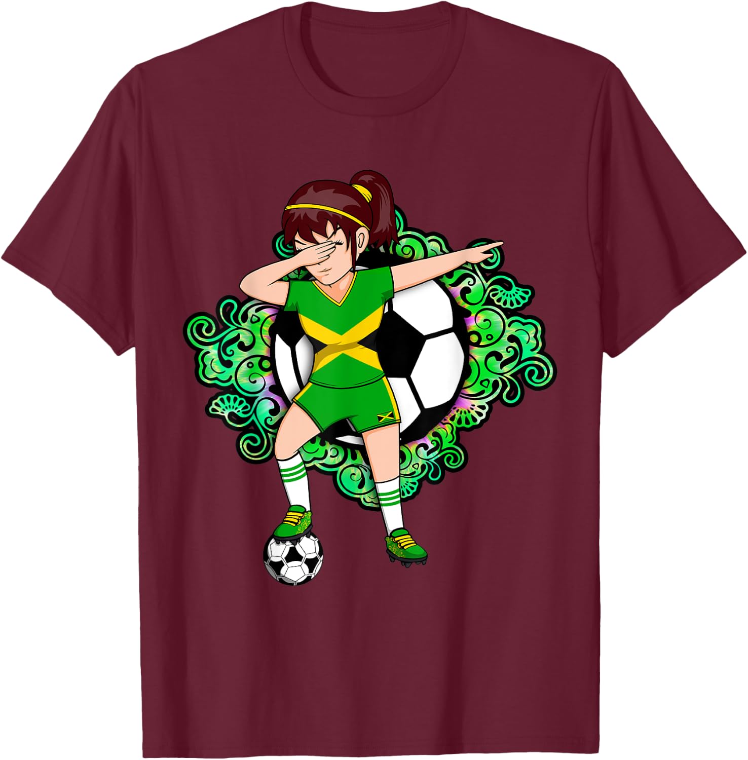 Dabbing Soccer Girl Jamaica Jersey Floral Football Flower T-Shirt - T-Shirt | Maroon