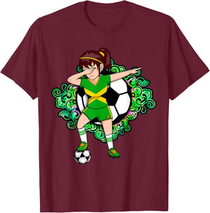 Dabbing Soccer Girl Jamaica Jersey Floral Football Flower T-Shirt - T-Shirt | Maroon