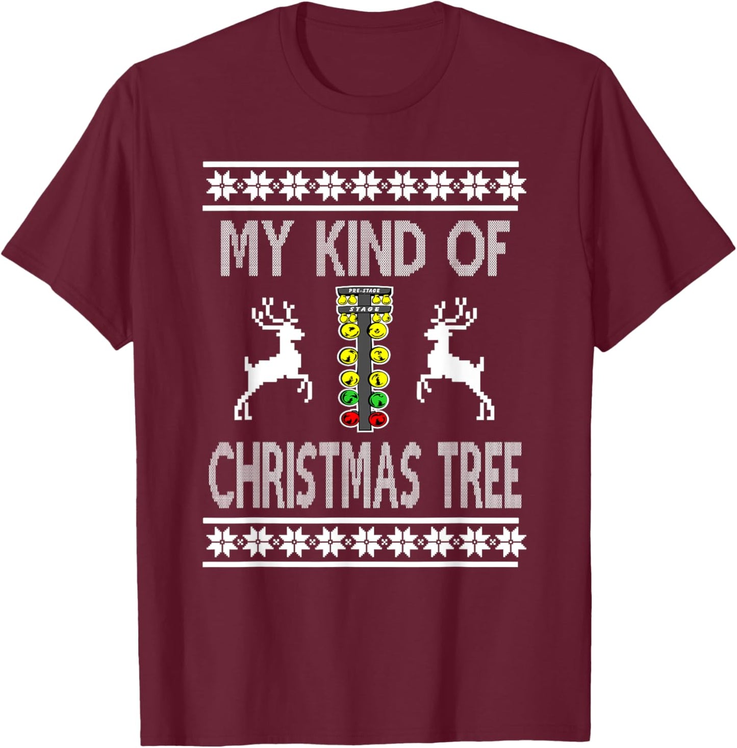 Drag Racing Christmas Tree Sweater T-Shirt - T-Shirt | Maroon