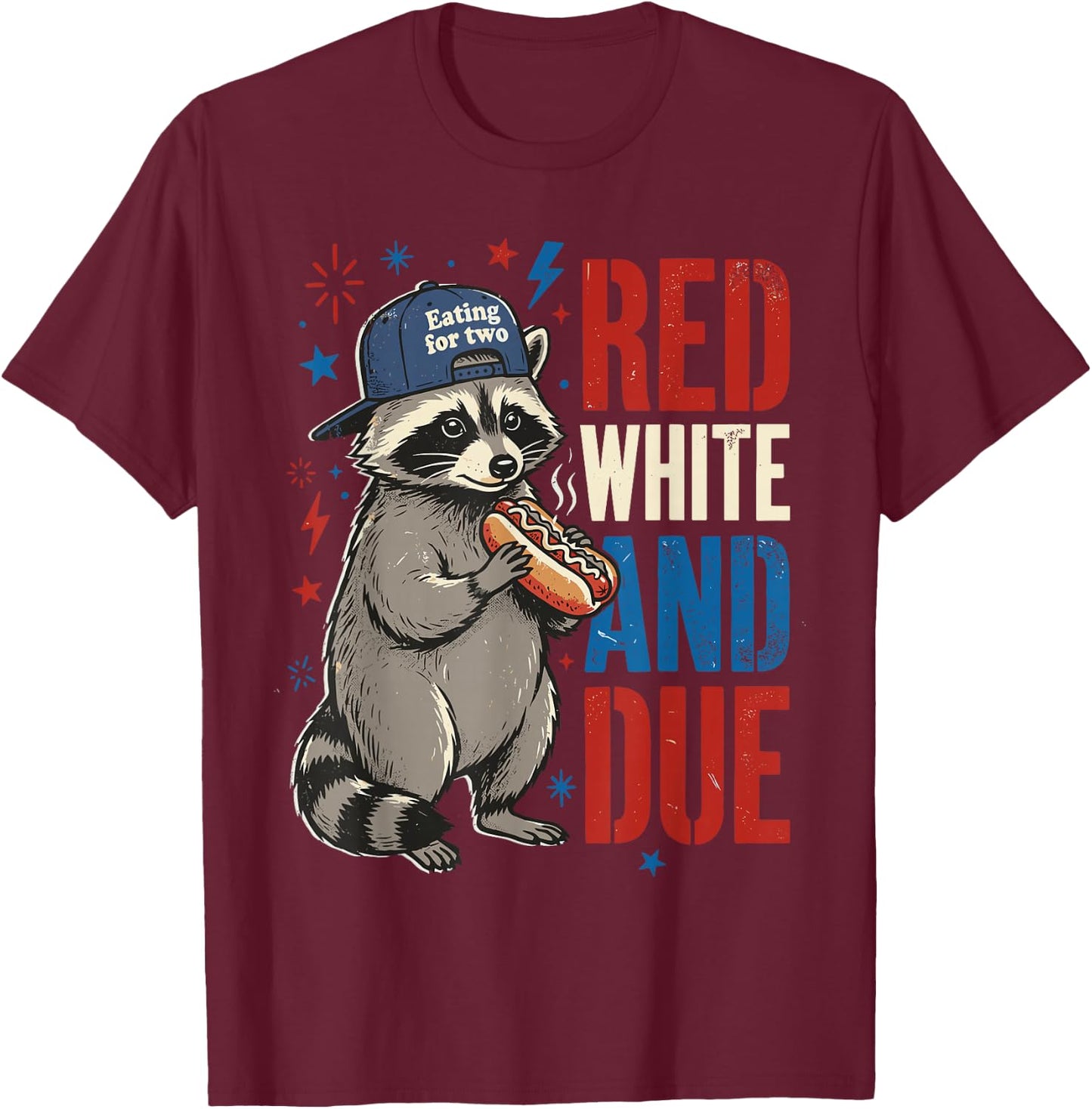 Red White and Due 4th of July Pregnancy Announcement Raccoon T-Shirt - T-Shirt | Maroon