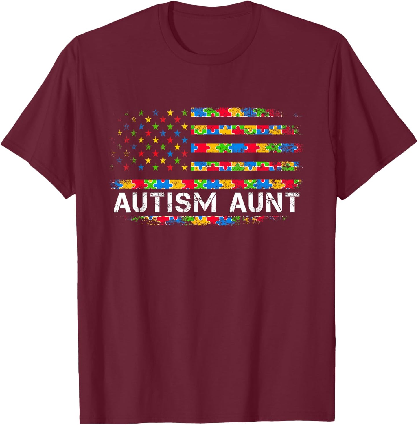 Autism Aunt Awareness US American Flag Men Kids T-Shirt - T-Shirt | Maroon