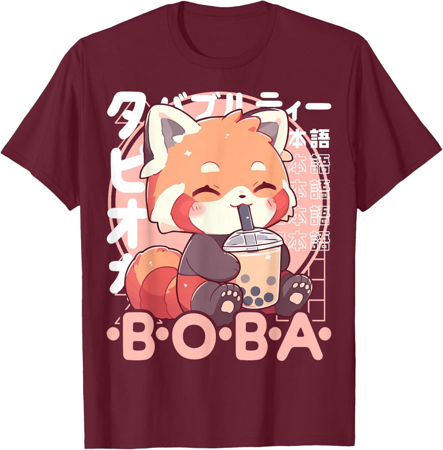 Red Panda Boba Kawaii Bubble Tea Red Panda Anime Neko , black T-Shirt - T-Shirt | Maroon