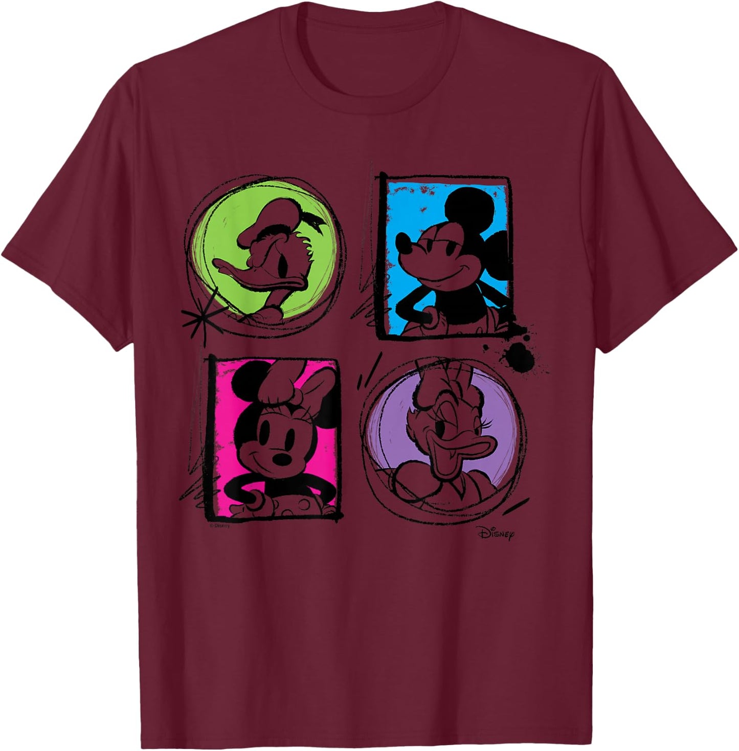 Minnie Mouse Minnie Mouse Donald Duck Daisy Duck Grid T-Shirt - T-Shirt | Maroon