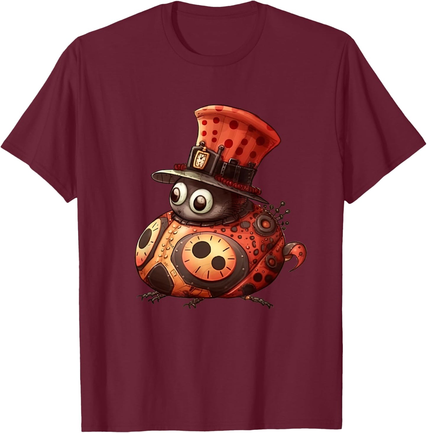 Ladybug in steampunk mechanical gear, vibrant Ladybug T-Shirt - T-Shirt | Maroon