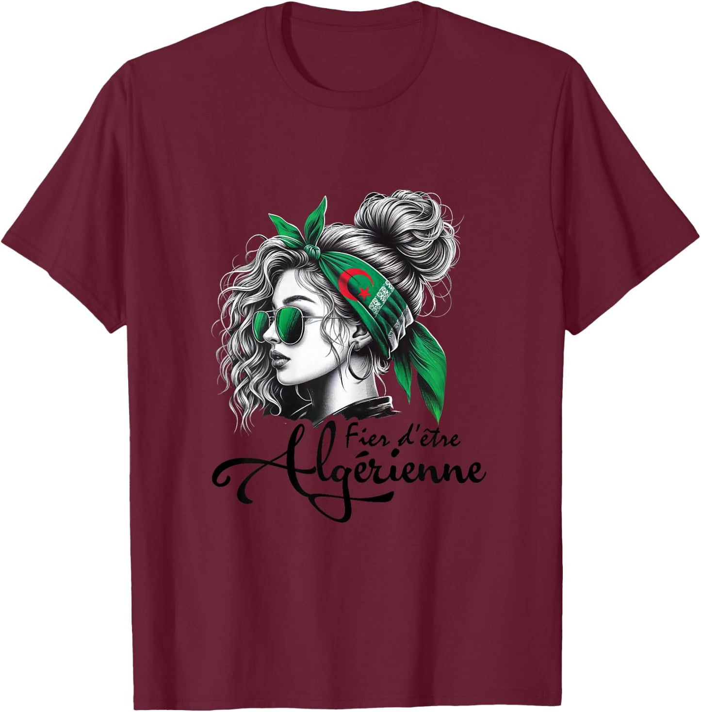 Proud to be Algerian Woman Girl Gift Algerian Flag , white, Female X-Small T-Shirt - T-Shirt | Maroon