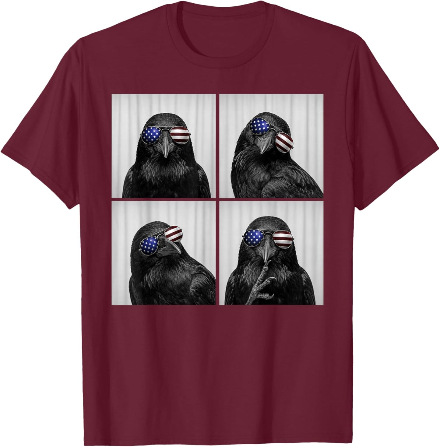 Crow 4th of July US American Flag Patriotic Bird T-Shirt - T-Shirt | Maroon