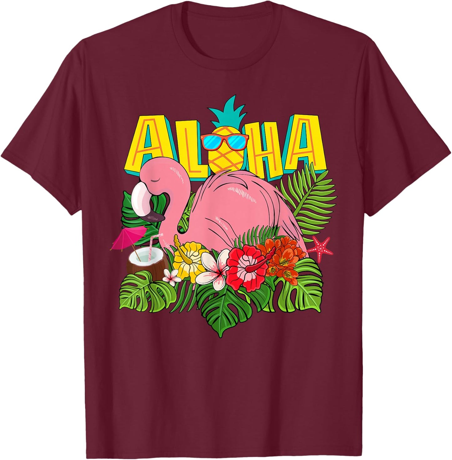 Aloha Hawaiian-Shirt Kids Girl Women Flamingo Hawaii T-Shirt - T-Shirt | Maroon