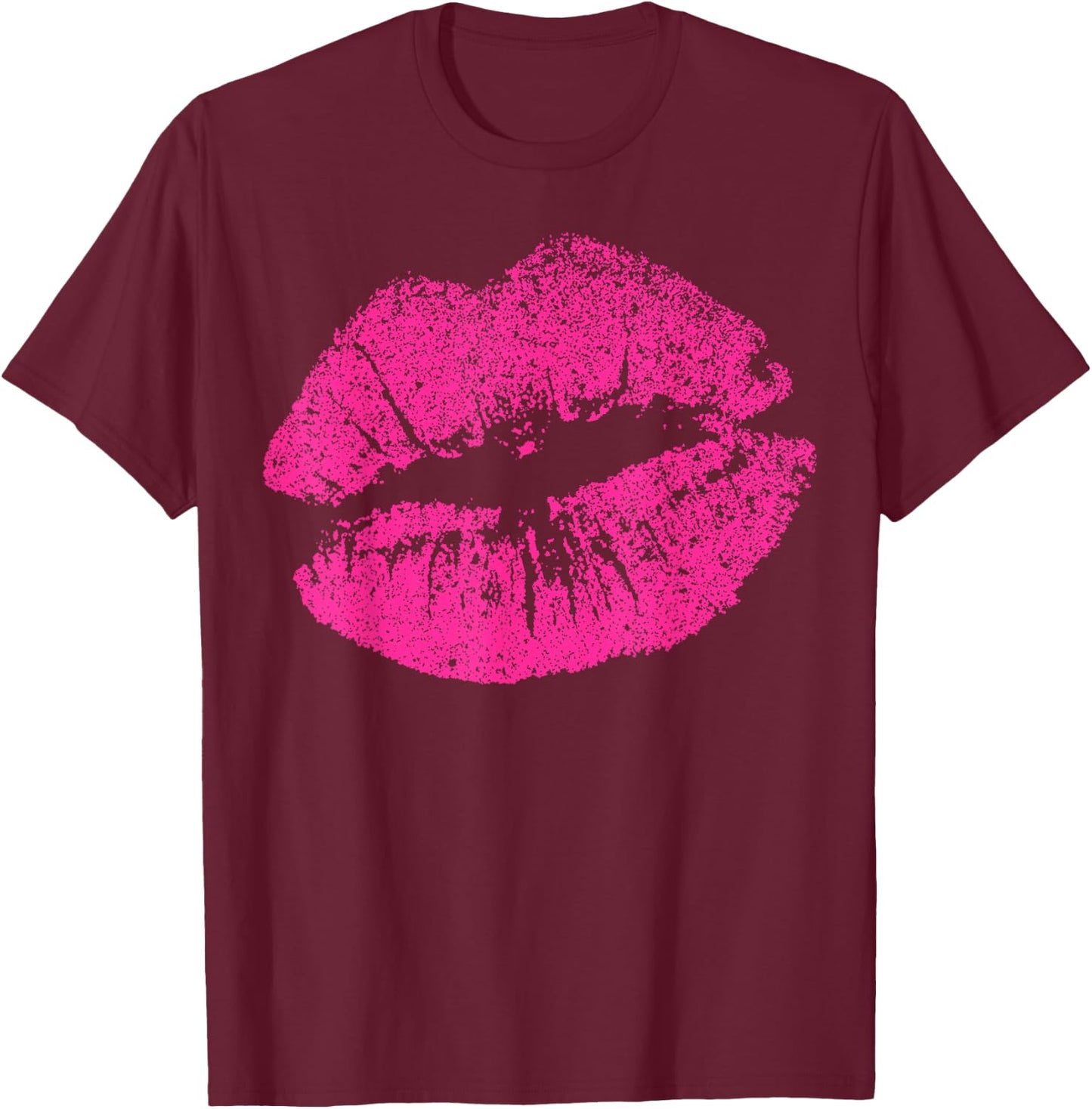 Sexy Pink Lips Print Kiss for Seductive Women Girlfriend , black T-Shirt - T-Shirt | Maroon