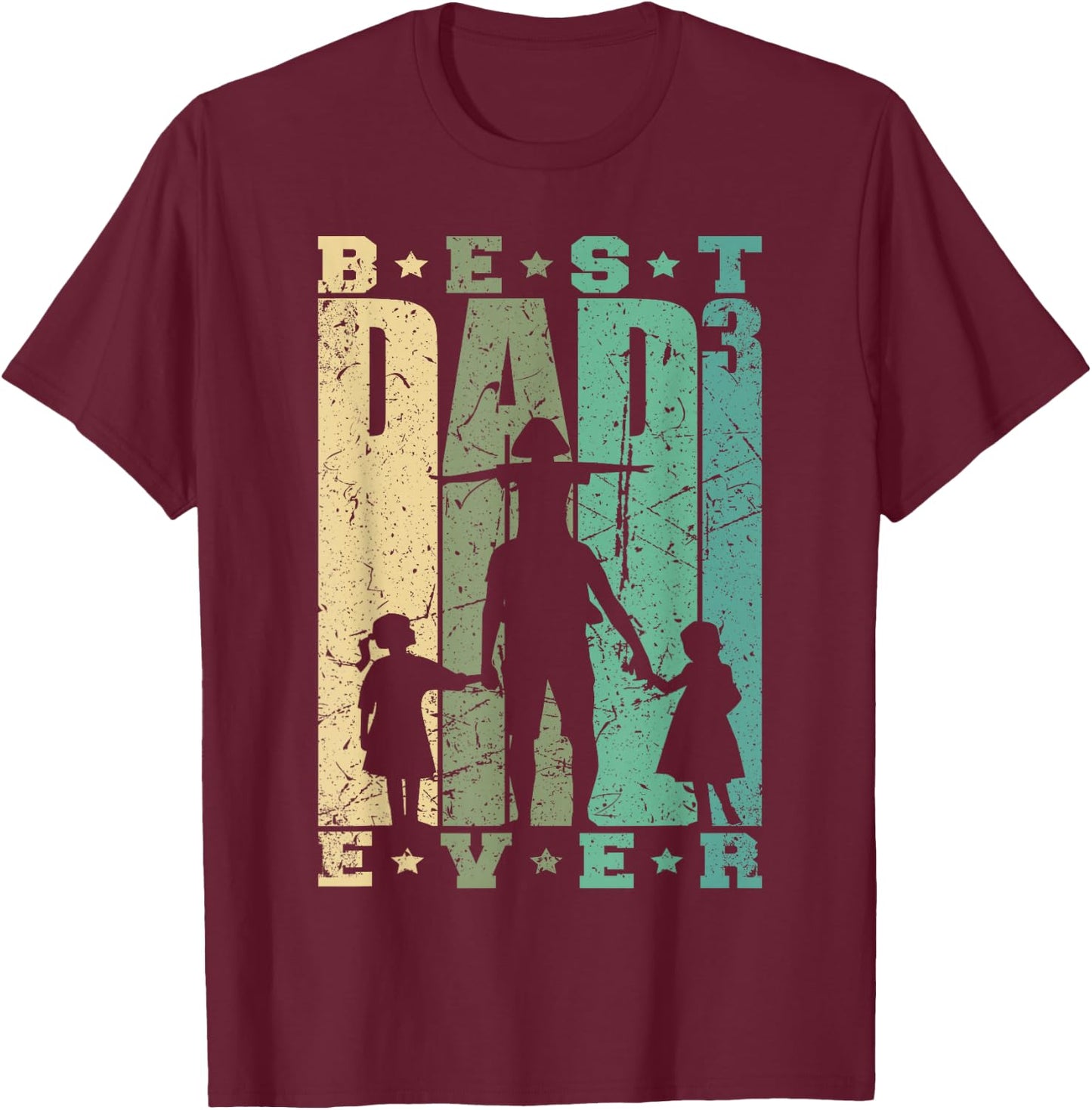 Papa von drei Mädchen Vatertag Retro Vater mit 3 Töchtern T-Shirt - T-Shirt | Maroon