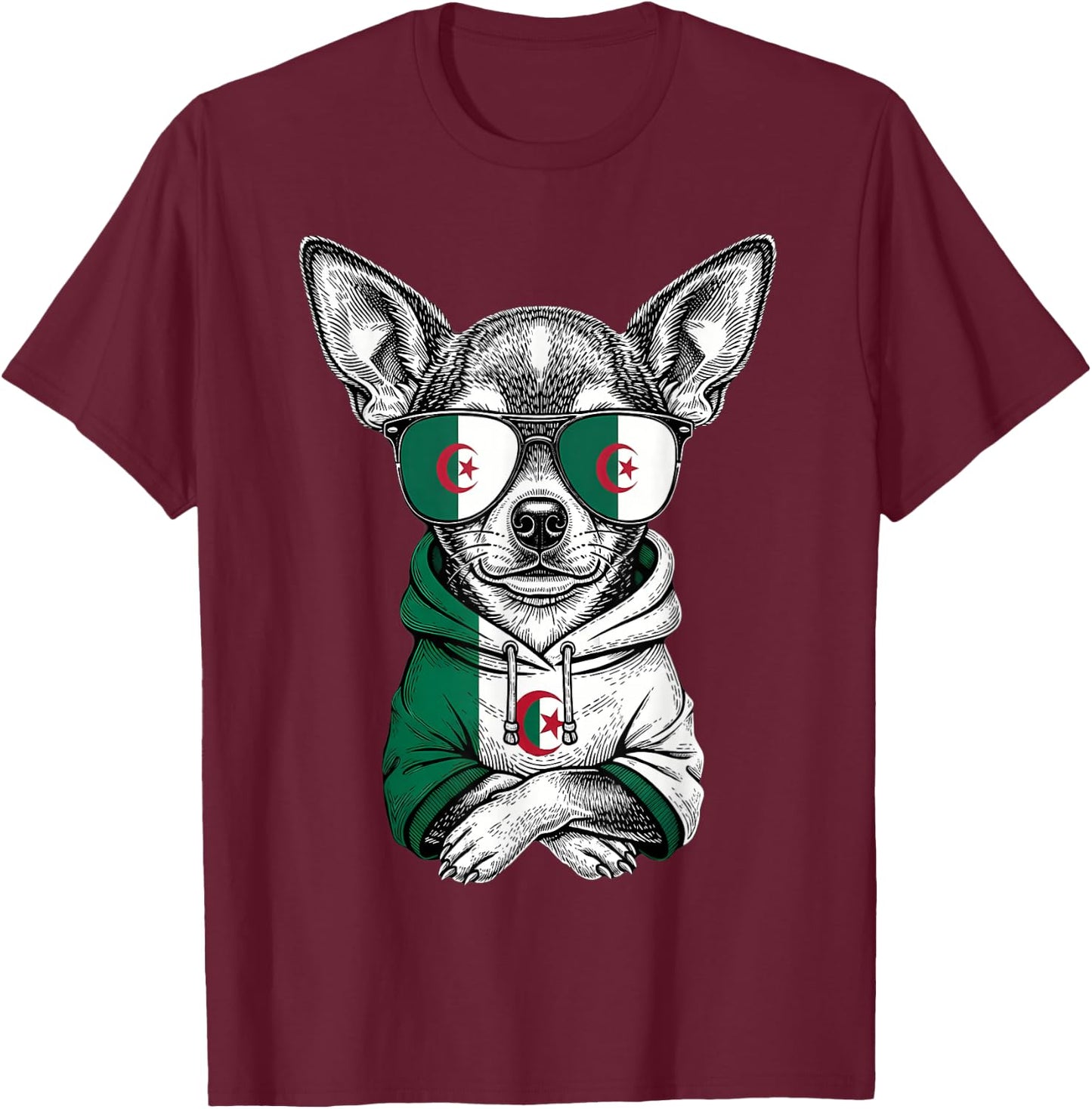 Algeria Roots Dog Algerian Flag T-Shirt - T-Shirt | Maroon