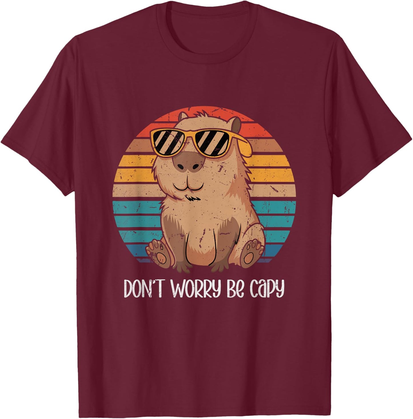 Capybara Dont Worry Be Cappy Capybara Retro Boys Girls T-Shirt - T-Shirt | Maroon
