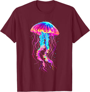 Jellyfish Sea Ocean Jellyfish Motif Marine Mammal Artwork T-Shirt - T-Shirt | Maroon