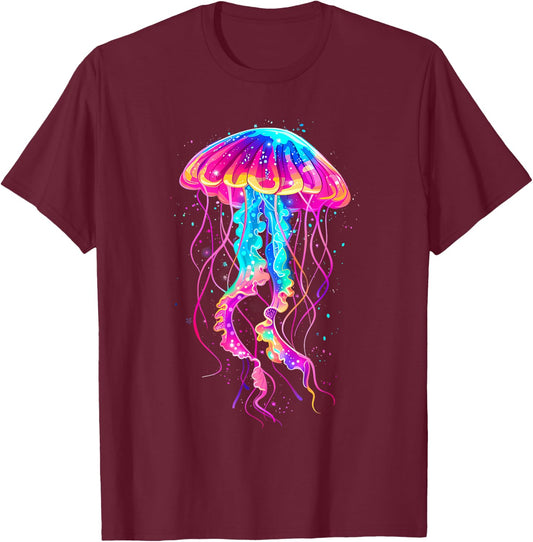 Jellyfish Sea Ocean Jellyfish Motif Marine Mammal Artwork T-Shirt - T-Shirt | Maroon