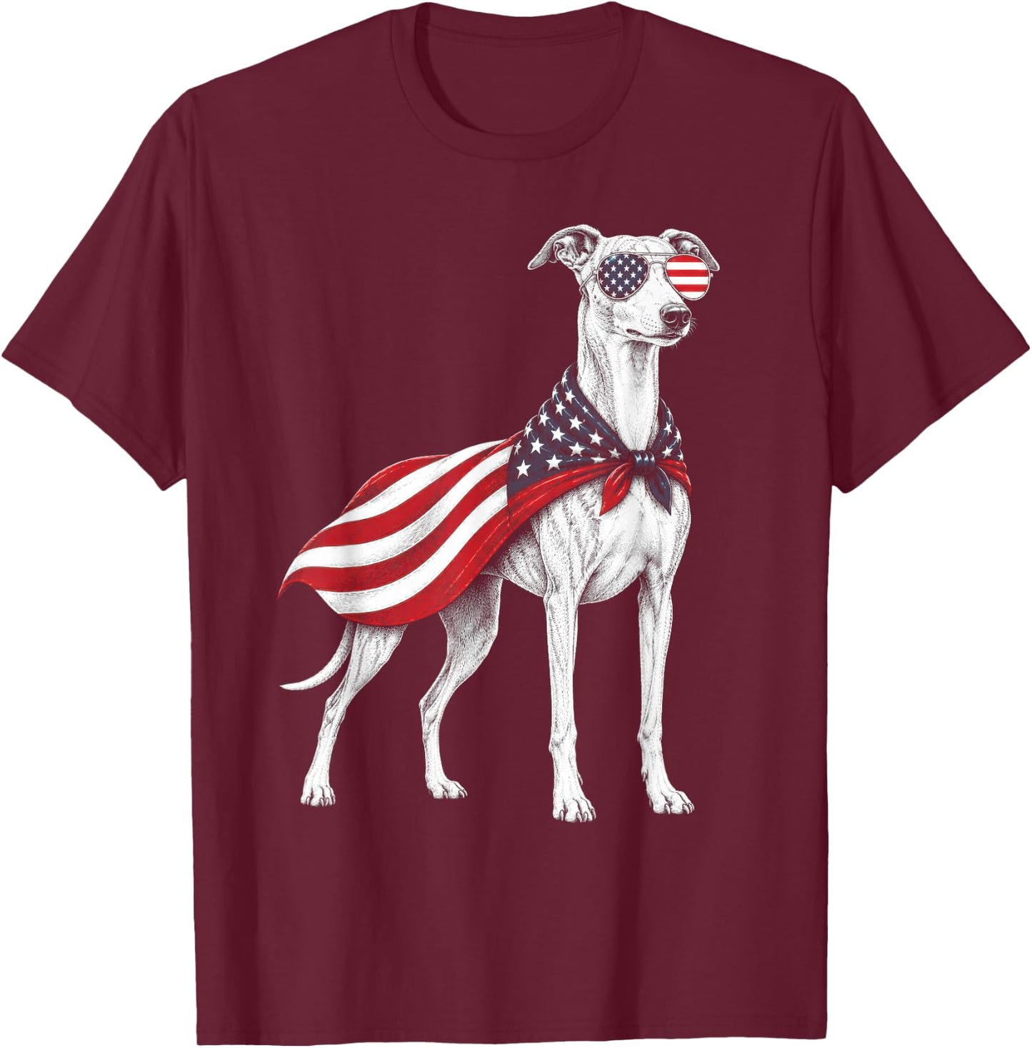 Whippet 4th of July US American Flag Dog Patriotic T-Shirt - T-Shirt | Maroon