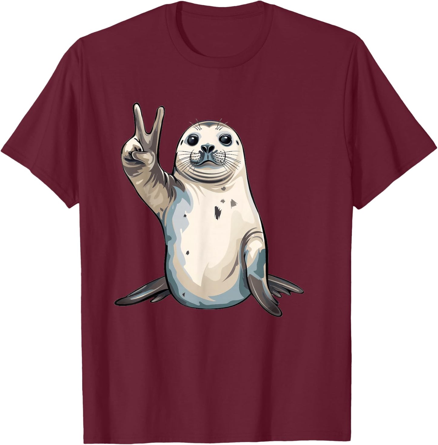 Harp Seal Showing The Peace Sign T-Shirt - T-Shirt | Maroon