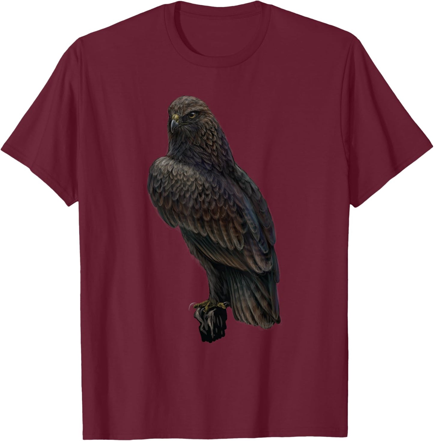realistic Hawk bird sitting on branch for lover Ornithology T-Shirt - T-Shirt | Maroon