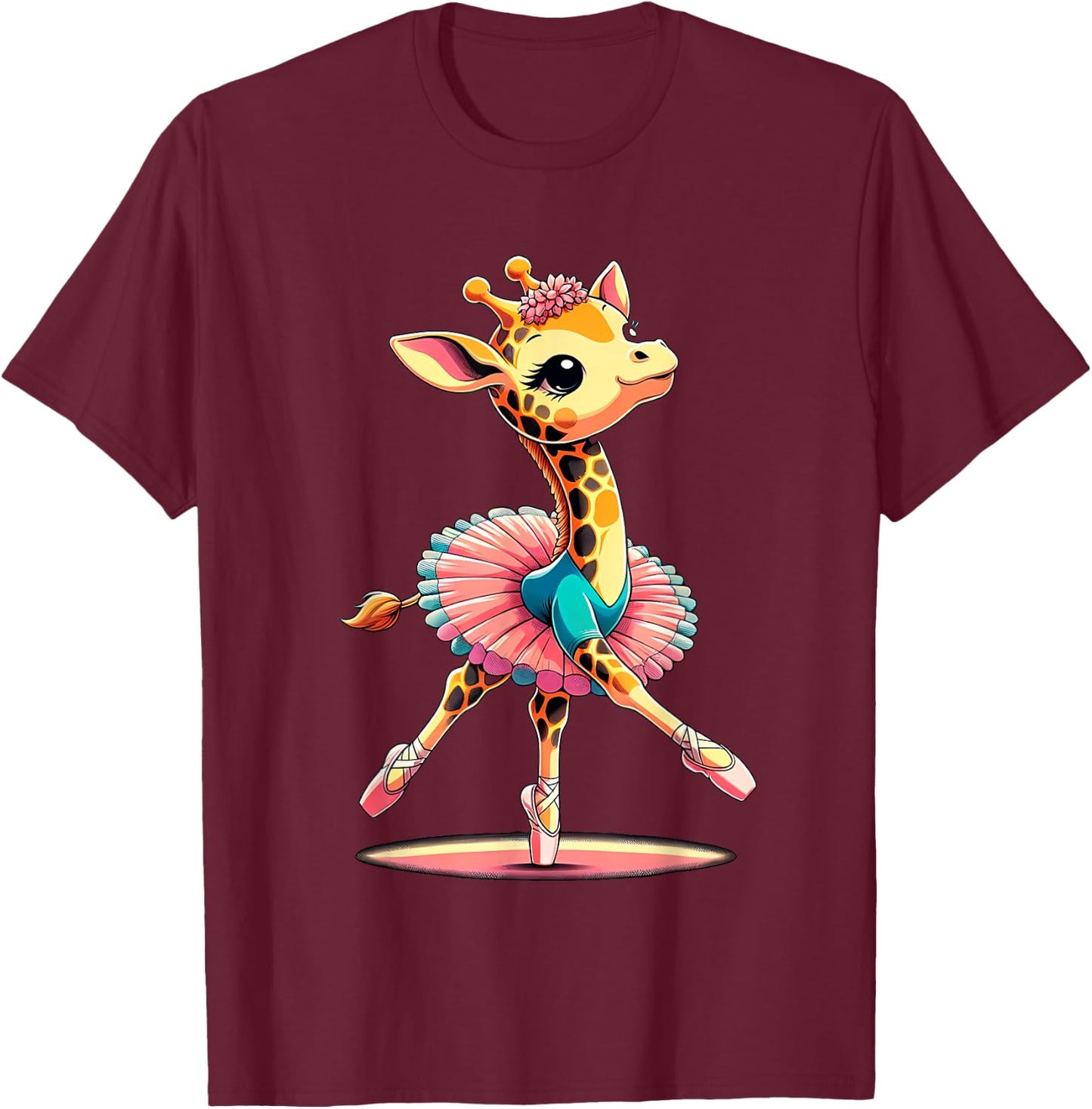 Ballerina Giraffe Dancing T-Shirt - T-Shirt | Maroon