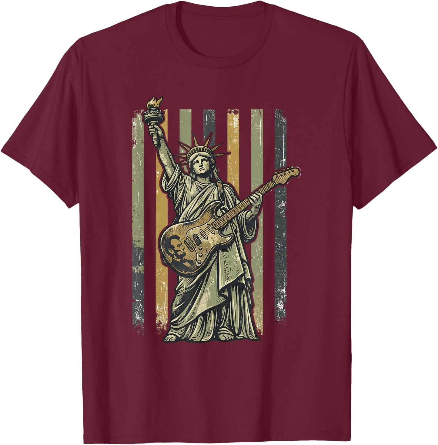 Statue of Liberty Guitar Lincoln Music Lover Rock On Liberty T-Shirt - T-Shirt | Maroon