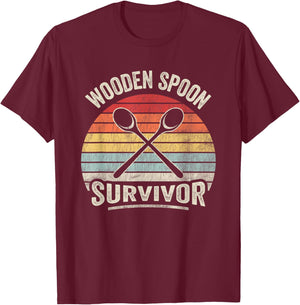 Wooden Spoon Survivor Funny Retro Vintage Graphic T-Shirt - T-Shirt | Maroon