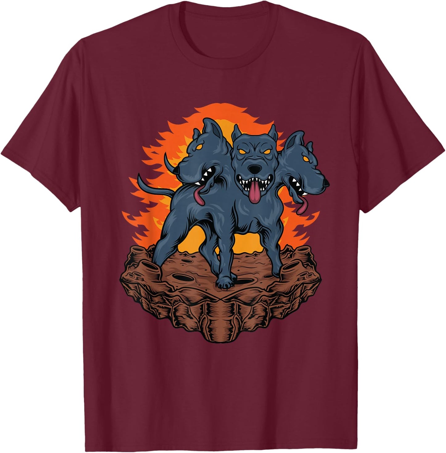 Cerberus Hellhound - Three Headed Dog T-Shirt - T-Shirt | Maroon